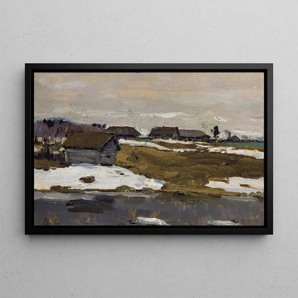 Village by the Water in Winter - Valentin Alexandrovich Serov — framed artwork on a wall