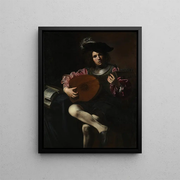 Player of the Lute - Valentin de Boulogne — framed artwork on a wall