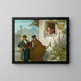 La cour de Pelando la pava - Valeriano Domínguez Bécquer — framed artwork on a wall