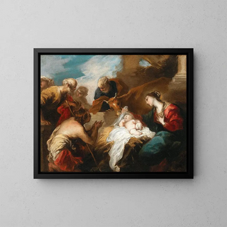 Adoration of the Shepherds - Valerio Castello — framed artwork on a wall