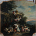 Vase de fleurs et fruits dans un paysage - Flix Boutreux — displayed in an interior