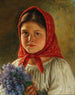 a girl with a bouquet of lilacs - Vasili Timofeevich Timofeev — artwork view