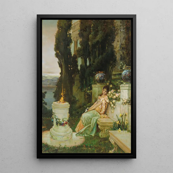 a lady on a marble bench in ancient Rome - Vasiliy Kotarbinsky — framed artwork on a wall