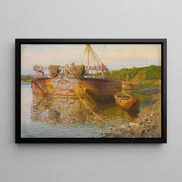 Barge on the Oka River - Vasily Dmitrievich Polenov — framed artwork on a wall