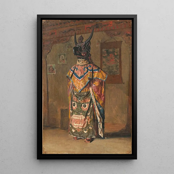 a Buddhist lama during a festival at Pemionchi Monastery, Sikkim - Vasily Vereshchagin — framed artwork on a wall