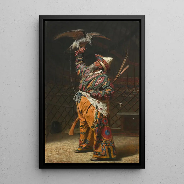 a rich Kyrgyz hunter with a falcon - Vasily Vereshchagin — framed artwork on a wall