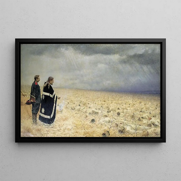 Commemorative Service Painting of the Vanquished - Vasily Vereshchagin — framed artwork on a wall