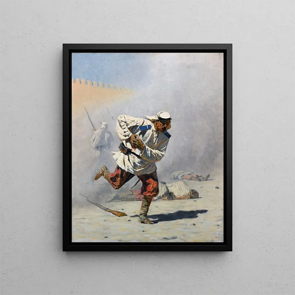 Mortally wounded - Vasily Vereshchagin — framed artwork on a wall