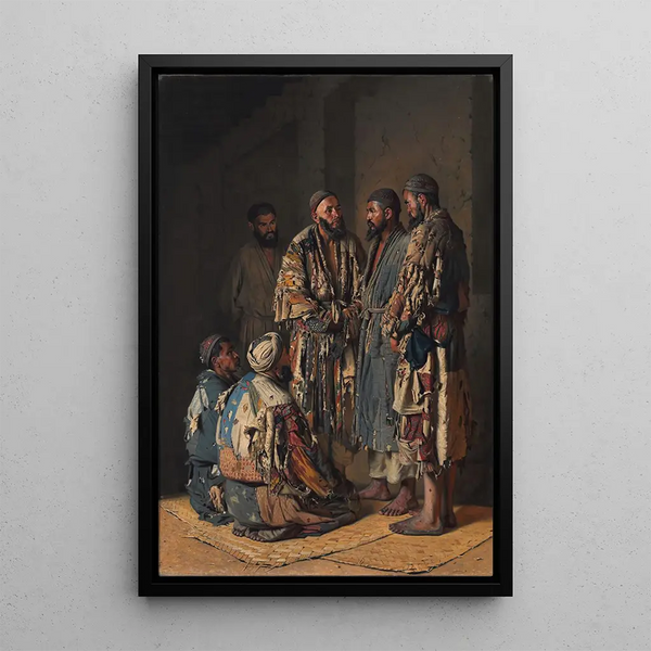 Politicians in an opium den in Tashkent - Vasily Vereshchagin — framed artwork on a wall