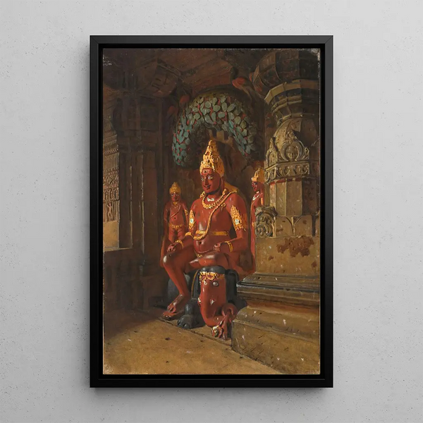 Statue of Vishnu at the Indra temple in Ellora - Vasily Vereshchagin — framed artwork on a wall