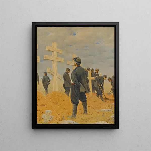 The Fallen Heroes in Battle - Vasily Vereshchagin — framed artwork on a wall