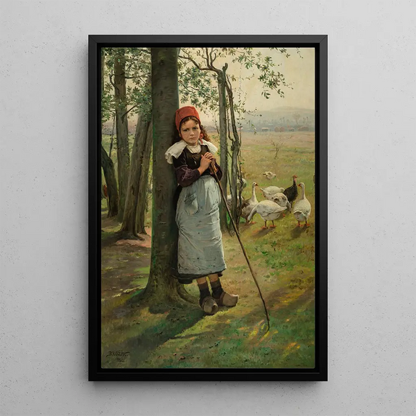 La Petite Gardienne d'oies - Václav Brožík — framed artwork on a wall