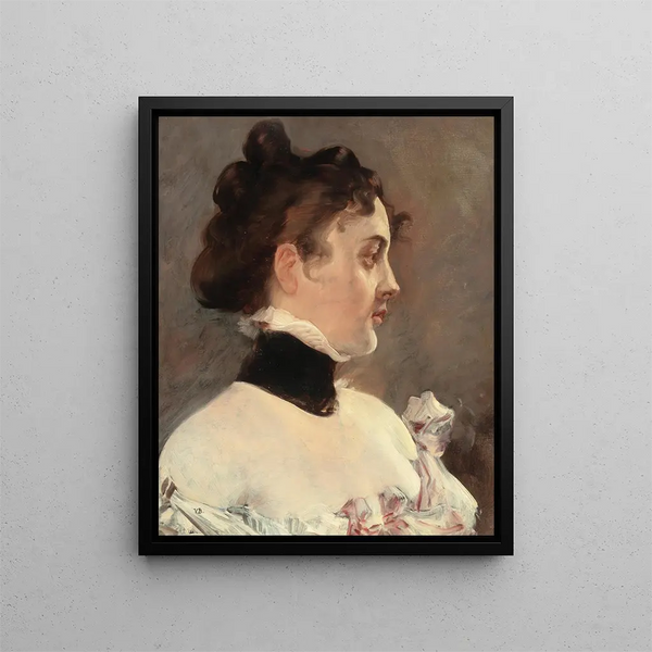 Young woman in profile - Václav Brožík — framed artwork on a wall