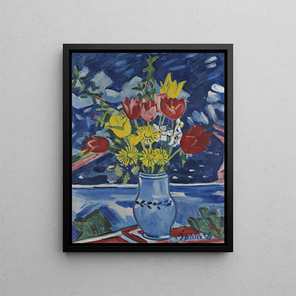 Flower Still Life Painting in a Vase - Václav Špála — framed artwork on a wall