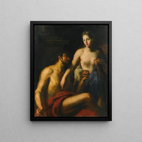 Hercules and Omphale - Venetian School — framed artwork on a wall