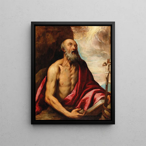 Penitent Saint Jerome — Venetian School — framed artwork on a wall