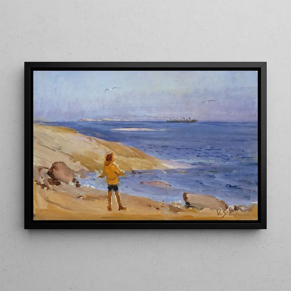 Antti on a rocky beach - Venny Soldan-Brofeldt — framed artwork on a wall