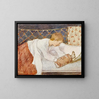 Boy awake and present - Venny Soldan-Brofeldt — framed artwork on a wall