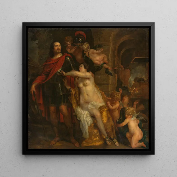 Venus arming a warrior, perhaps Johan Maurits Count of Nassau-Siegen at Vulcan's forge - Thomas Willeboirts Bosschaert — framed artwork on a wall