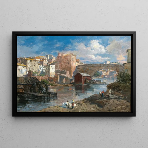 Scene of Rome on the Tiber - Veronika Maria Herwegen Manini — framed artwork on a wall