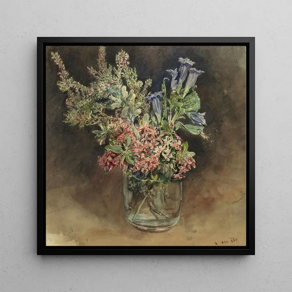 Glass painting with Alpine flowers - Rudolf von Alt — framed artwork on a wall