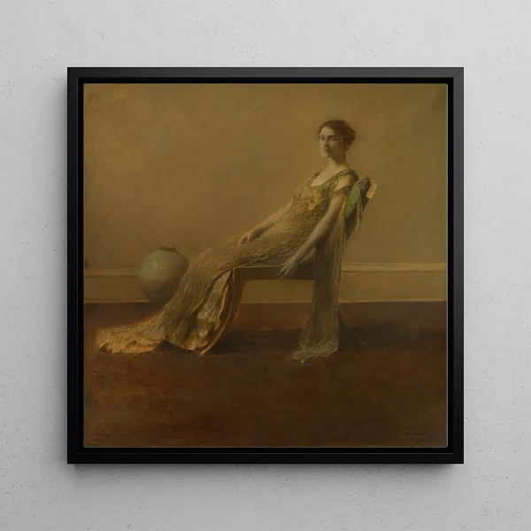 Green and gold painting - Thomas Dewing — framed artwork on a wall