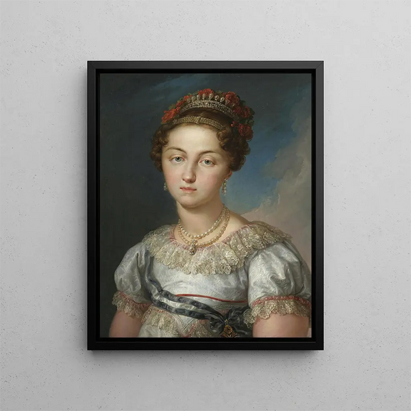 Portrait of Marie-Josèphe Amélie of Saxony, Queen of Spain - Vicente López Portaña — framed artwork on a wall