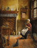 Interior domestic painting with a woman knitting - Victor Anthonis — artwork view