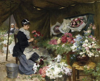 A florist preparing her bouquets - Victor Gabriel Gilbert — artwork view