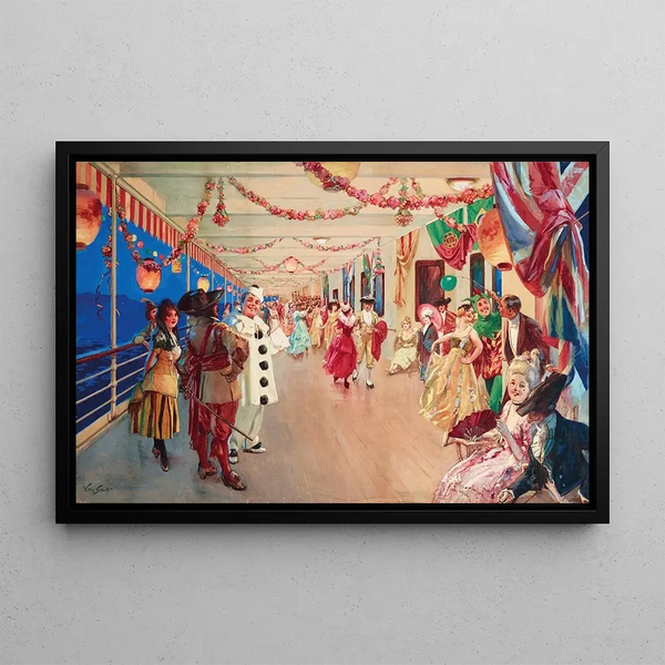 A masked ball on a ship - Victor Gabriel Gilbert — framed artwork on a wall
