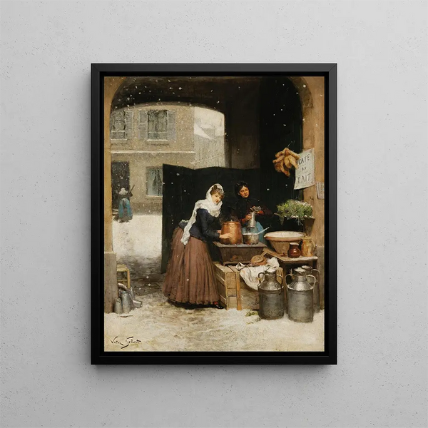 Winter Dairy Shop Painting - Victor Gabriel Gilbert — framed artwork on a wall