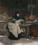 Woman sitting at a table, warming her hands after opening oysters - Victor Gabriel Gilbert — artwork view
