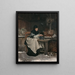 Woman sitting at a table, warming her hands after opening oysters - Victor Gabriel Gilbert — framed artwork on a wall
