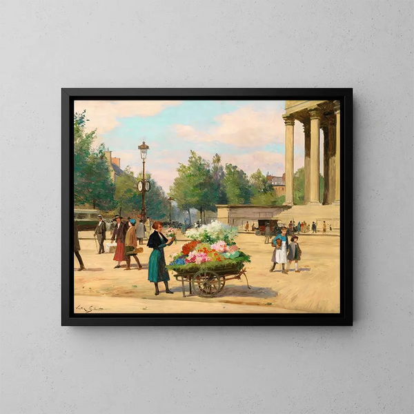 Flower seller in front of the Madeleine church in Paris - Victor Gabriel Gilbert — framed artwork on a wall