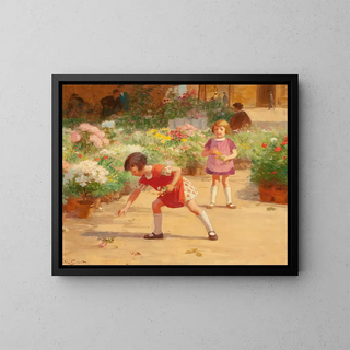 Flower Gathering - Victor Gabriel Gilbert — framed artwork on a wall