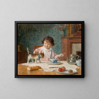 Young girl with cat - Victor Gabriel Gilbert — framed artwork on a wall