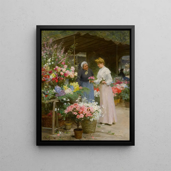 Flower Market Painting of the Madeleine L'embarras du choix - Victor Gabriel Gilbert — framed artwork on a wall