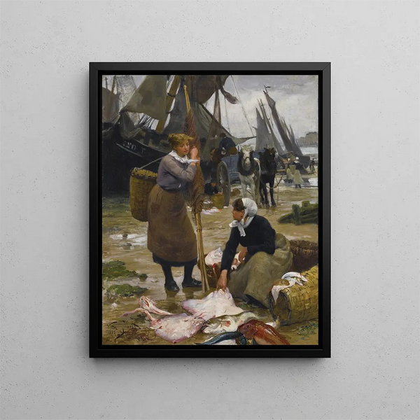L'arrivée des bateaux de pêche - Victor Gabriel Gilbert — framed artwork on a wall