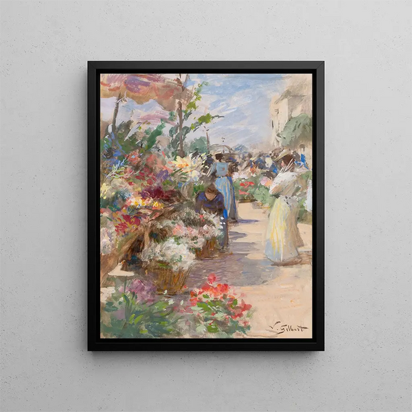 The flower market - Victor Gabriel Gilbert — framed artwork on a wall
