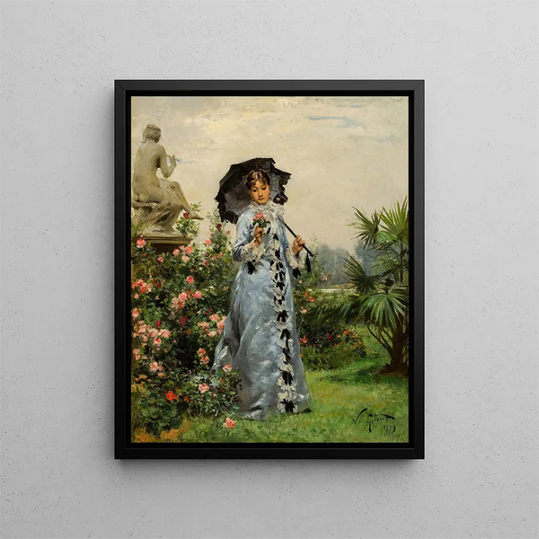 Elegant painting with rose - Victor Gabriel Gilbert — framed artwork on a wall
