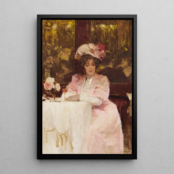 Lady in a Café - Victor Guerrier — framed artwork on a wall