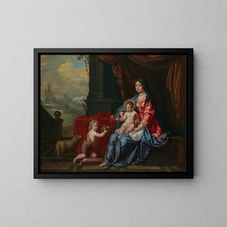 Portrait of a lady under the features of the Madonna with a child beside her, the young Saint John the Baptist - Victor Honoré Janssens — framed artwork on a wall