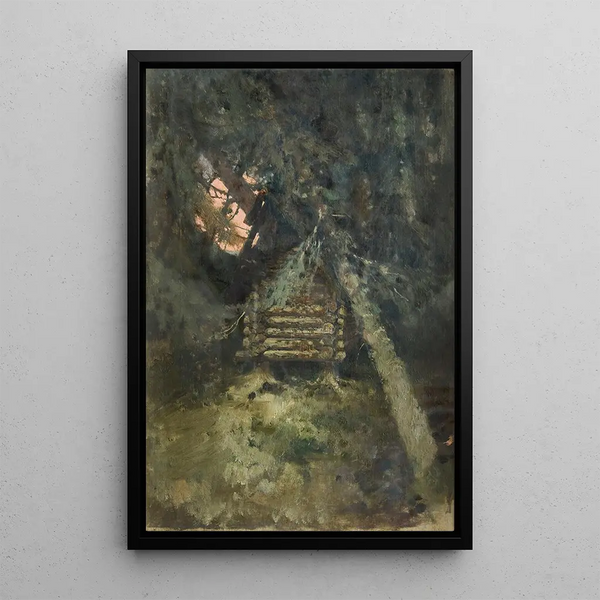 Landscape Painting Hut on Chicken Legs - Victor Mikhailovich Vasnetsov — framed artwork on a wall