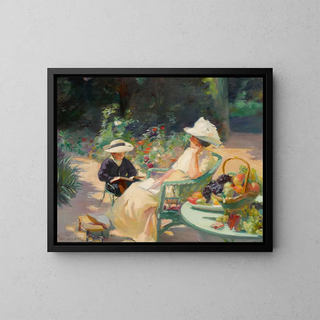 Caline and Jean reading - Victor Tardieu — framed artwork on a wall