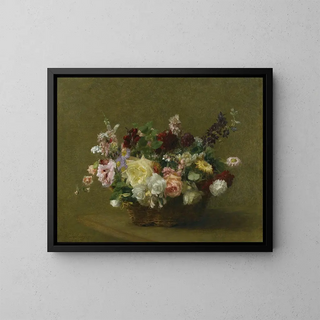 Basket of Various Flowers - Victoria Fantin-Latour — framed artwork on a wall