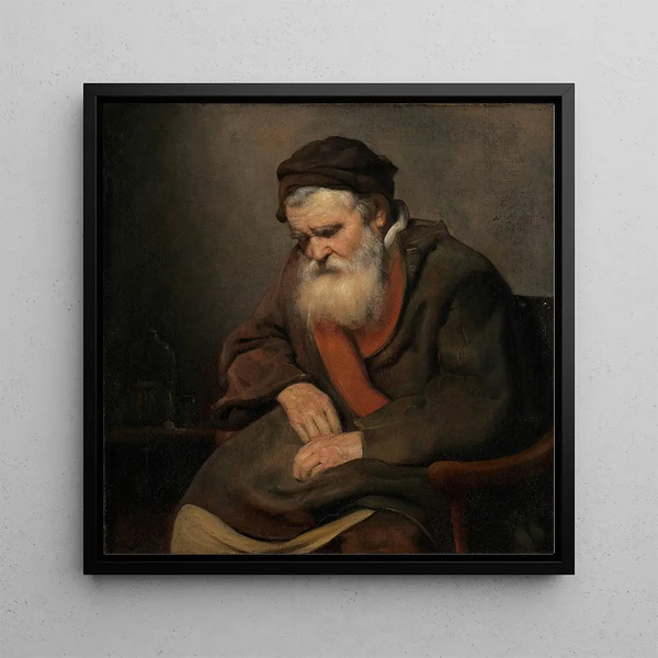 Old man sleeping - Abraham Van Dijck — framed artwork on a wall