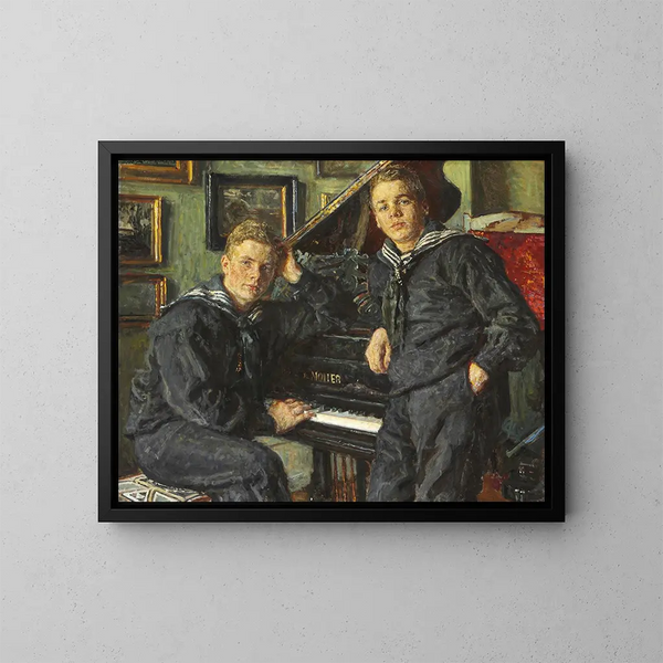 Ingvar and Sven at the piano Double portrait - Viggo Johansen — framed artwork on a wall