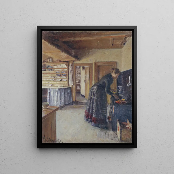 Cuisine with the artist's wife - Viggo Johansen — framed artwork on a wall
