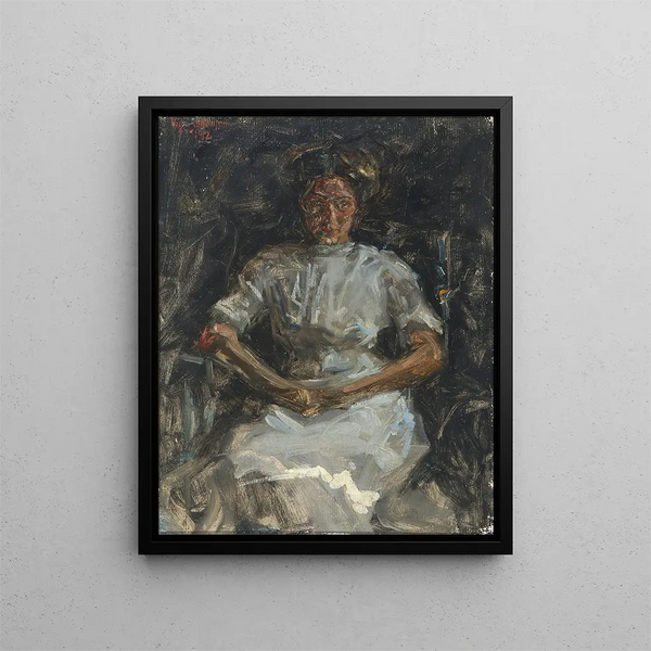 Portrait of a seated woman - Viggo Johansen — framed artwork on a wall