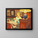 Interior with the artist's wife crocheting - Viggo Pedersen — framed artwork on a wall